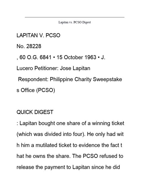 Lapitan Vs PCSO .